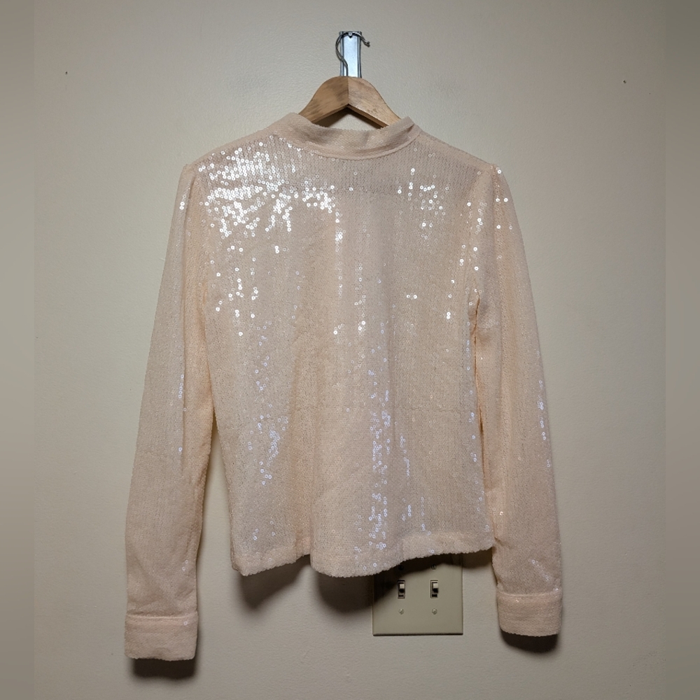 Vegetable Sequin Sheer Tie-Neck Blouse Size S